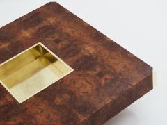 Willy Rizzo Willy Rizzo burl wood and brass square bar coffee table Alveo 1970s - 3478832