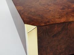 Willy Rizzo Willy Rizzo burl wood and brass square bar coffee table Alveo 1970s - 3478833