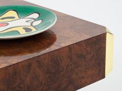 Willy Rizzo Willy Rizzo burl wood and brass square bar coffee table Alveo 1970s - 3478836
