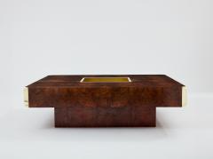 Willy Rizzo Willy Rizzo burl wood and brass square bar coffee table Alveo 1970s - 3478837