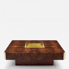 Willy Rizzo Willy Rizzo burl wood and brass square bar coffee table Alveo 1970s - 3479917
