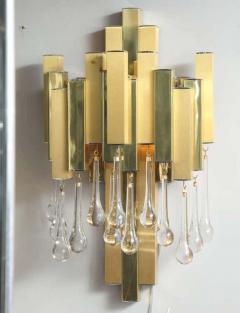 Willy Rizzo Willy Rizzo for BD Lumica Pair of Brutalist Sconces with Glass Tear Drops - 3137839