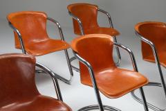 Willy Rizzo Willy Rizzo tan leather chairs for Cidue 1970s - 1450453