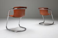 Willy Rizzo Willy Rizzo tan leather chairs for Cidue 1970s - 1450455