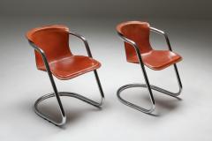 Willy Rizzo Willy Rizzo tan leather chairs for Cidue 1970s - 1450456