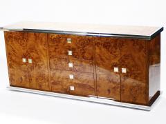 Willy Rizzo Willy rizzo burl chrome and brass credenza 1970 s - 985620