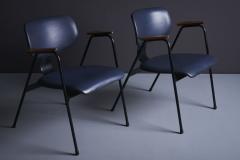 Willy Van der Meeren Pair of dark blue Willy van der Meeren Lounge Chairs in skai Belgium 1950s - 3397574