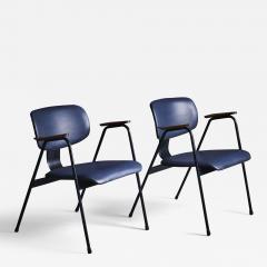 Willy Van der Meeren Pair of dark blue Willy van der Meeren Lounge Chairs in skai Belgium 1950s - 3402014