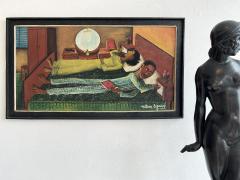 Wilson Bigaud Haitian Couple in Bed Simultaneously Adjusting their Radios Surrealism - 3212713