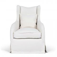 Wingback Armchair Slipcovered in White Linen - 4164029