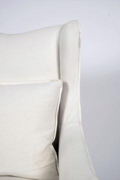 Wingback Armchair Slipcovered in White Linen - 4164038