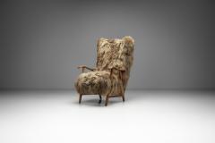 Wingback Armchair in Brown Longhair Sheepskin Denmark 1960s - 4303565