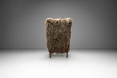 Wingback Armchair in Brown Longhair Sheepskin Denmark 1960s - 4303568