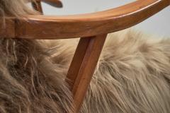Wingback Armchair in Brown Longhair Sheepskin Denmark 1960s - 4303572
