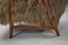 Wingback Armchair in Brown Longhair Sheepskin Denmark 1960s - 4303573