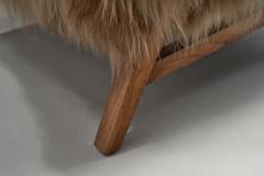 Wingback Armchair in Brown Longhair Sheepskin Denmark 1960s - 4303575