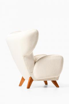 Wingback Easy Chair in Elm and Fabric 1940s - 4523150