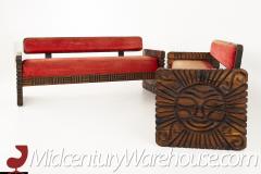 Witco Mid Century Tiki Sofa Bench Pair - 2356509