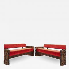 Witco Mid Century Tiki Sofa Bench Pair - 2363750