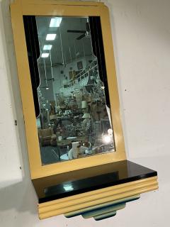 Wolfgang Hoffmann ART DECO WOOD AND REVERSE PAINTED DRAPING MIRROR WITH BAKELITE SHELF - 3624181