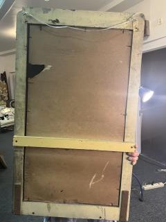 Wolfgang Hoffmann ART DECO WOOD AND REVERSE PAINTED DRAPING MIRROR WITH BAKELITE SHELF - 3624182