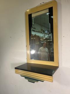 Wolfgang Hoffmann ART DECO WOOD AND REVERSE PAINTED DRAPING MIRROR WITH BAKELITE SHELF - 3624183