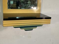 Wolfgang Hoffmann ART DECO WOOD AND REVERSE PAINTED DRAPING MIRROR WITH BAKELITE SHELF - 3624184