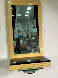 Wolfgang Hoffmann ART DECO WOOD AND REVERSE PAINTED DRAPING MIRROR WITH BAKELITE SHELF - 3624186