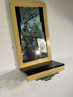 Wolfgang Hoffmann ART DECO WOOD AND REVERSE PAINTED DRAPING MIRROR WITH BAKELITE SHELF - 3624188
