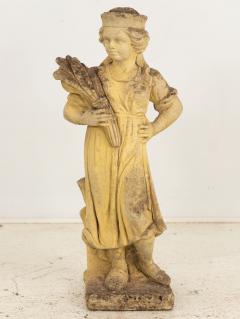 Woman Holding Sheaf of Wheat Concrete Garden Ornament England Mid 20th Century - 3481714