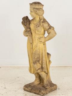 Woman Holding Sheaf of Wheat Concrete Garden Ornament England Mid 20th Century - 3481715