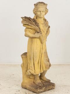 Woman Holding Sheaf of Wheat Concrete Garden Ornament England Mid 20th Century - 3481719