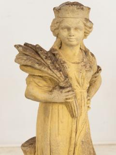 Woman Holding Sheaf of Wheat Concrete Garden Ornament England Mid 20th Century - 3481720