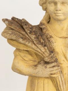 Woman Holding Sheaf of Wheat Concrete Garden Ornament England Mid 20th Century - 3481721