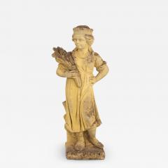 Woman Holding Sheaf of Wheat Concrete Garden Ornament England Mid 20th Century - 3482374
