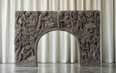 Wonderful Antique Bas Relief Fireplace Surround in Hand Carved Stone - 4803215