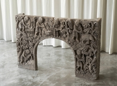Wonderful Antique Bas Relief Fireplace Surround in Hand Carved Stone - 4803249