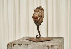 Wonderful Antique Lions Head in Polychrome and Cast Iron on Stand - 4528435