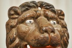 Wonderful Antique Lions Head in Polychrome and Cast Iron on Stand - 4528445