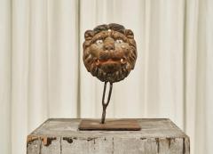 Wonderful Antique Lions Head in Polychrome and Cast Iron on Stand - 4528461
