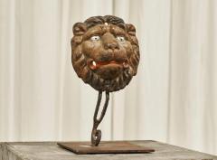 Wonderful Antique Lions Head in Polychrome and Cast Iron on Stand - 4528465