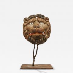 Wonderful Antique Lions Head in Polychrome and Cast Iron on Stand - 4528748