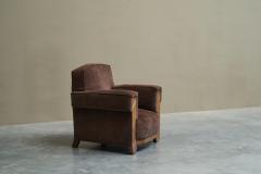 Wonderful Art Deco Lounge Chair in Velvet and Inlaid Wood 1930s - 4608323