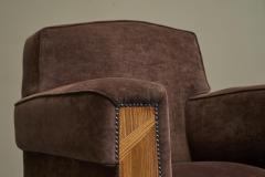 Wonderful Art Deco Lounge Chair in Velvet and Inlaid Wood 1930s - 4608333