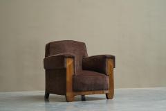 Wonderful Art Deco Lounge Chair in Velvet and Inlaid Wood 1930s - 4608448