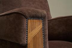 Wonderful Art Deco Lounge Chair in Velvet and Inlaid Wood 1930s - 4608466