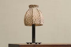 Wonderful Art Deco Table Lamp in Wrought Iron with Floral Shade Belgium 1930s - 4582315