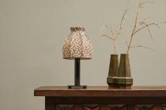 Wonderful Art Deco Table Lamp in Wrought Iron with Floral Shade Belgium 1930s - 4582322