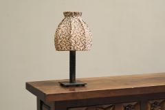 Wonderful Art Deco Table Lamp in Wrought Iron with Floral Shade Belgium 1930s - 4582363