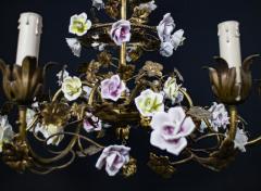 Wonderful Italian Cage Form Chandelier with Colorful Porcelain Flowers - 2242773